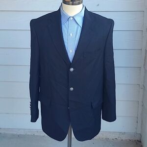 KNOT STANDARD Custom Black Weave Wool Metal Buttons 42 S Mens Sport Coat Blazer‎